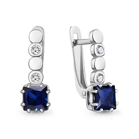 Серьги Аквамарин - Серебро 925, Синтетический сапфир , Фианит (арт. 400865АБ.5)
