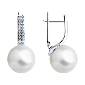 Серьги Diamant - Серебро 925, Жемчуг имитация, Фианит (арт. 94-120-01173-1)