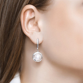 Серьги SOKOLOV - Серебро 925, Жемчуг синтетический, Фианит (арт. 94023490)