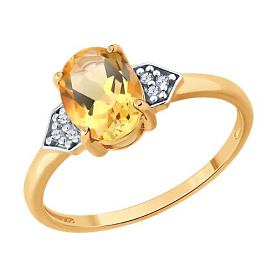 Кольцо SOKOLOV - Серебро 925, Фианит, Цитрин (арт. 92014617)