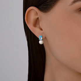 Серьги Diamant - Золото 585, Жемчуг культивированный, Топаз (арт. 52-320-02793-1)