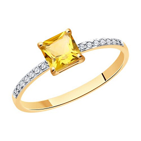 Кольцо SOKOLOV - Золото 375, Фианит, Цитрин (арт. 37716763)