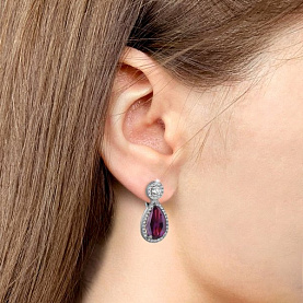 Серьги Аквамарин - Серебро 925, Синтетический аметист, Фианит (арт. 45015584А.5)