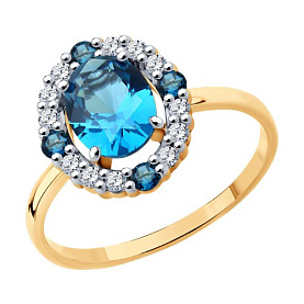 Кольцо SOKOLOV - Золото 585, Топаз лондон, Фианит (арт. 717157)