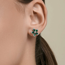 Серьги SOKOLOV - Золото 585, Изумруд, Фианит (арт. 729366)
