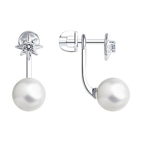 Серьги SOKOLOV - Серебро 925, Жемчуг имитация, Фианит (арт. 94025832)