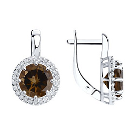 Серьги Diamant - Серебро 925, Раухтопаз, Фианит (арт. 94-320-02052-4)