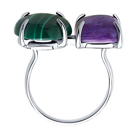 Кольцо SOKOLOV - Серебро 925, Малахит, Чароит (арт. 83010067)