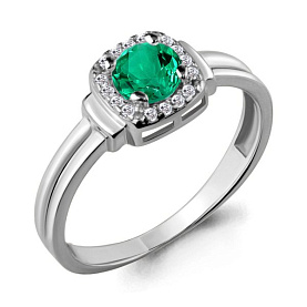 Кольцо Аквамарин - Серебро 925, Синтетический изумруд, Фианит (арт. 66567Г.5)