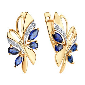 Серьги SOKOLOV - Золото 375, Синтетический сапфир , Фианит (арт. 37724992)
