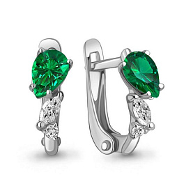 Серьги Аквамарин - Серебро 925, Синтетический изумруд, Фианит (арт. 49805П.5)
