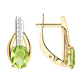 Серьги Diamant - Золото 585, Фианит, Хризолит (арт. 51-320-00256-3)