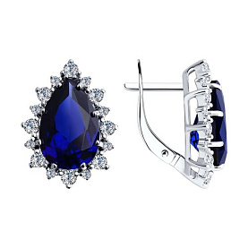Серьги SOKOLOV - Серебро 925, Синтетический сапфир , Фианит (арт. 88020018)