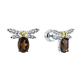 Серьги SOKOLOV - Серебро 925, Раухтопаз, Фианит (арт. 92022816)