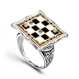 Кольцо Кабаровских - Серебро 925, Эмаль, Бриллиант, Бриллиант черный (арт. 11-216-2001)