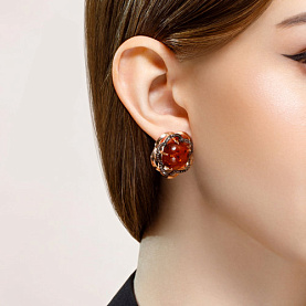 Серьги Diamant - Серебро 925, Фианит, Янтарь пресс. (арт. 93-320-00828-1)