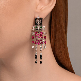 Серьга SOKOLOV - Серебро 925, Синтетический рубин, Фианит (арт. 94170333)