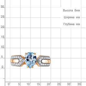Кольцо Аквамарин - Серебро 925, Топаз, Фианит (арт. 65021505А.6)