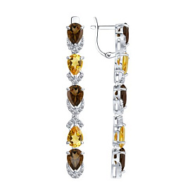 Серьги SOKOLOV - Серебро 925, Раухтопаз, Фианит, Цитрин (арт. 92021424)