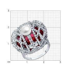 Кольцо SOKOLOV - Серебро 925, Жемчуг культивированный, Синтетический рубин, Фианит (арт. 84010037)