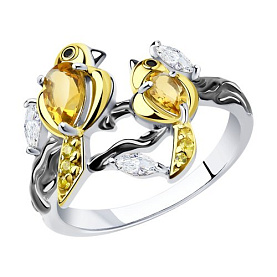 Кольцо SOKOLOV - Серебро 925, Фианит, Цитрин (арт. 92011502)