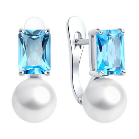 Серьги Diamant - Золото 585, Жемчуг культивированный, Топаз (арт. 52-320-02793-1)