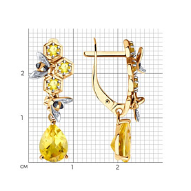 Серьги SOKOLOV - Золото 585, Фианит, Цитрин (арт. 728298)