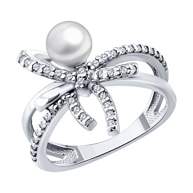 Кольцо SOKOLOV - Серебро 925, Жемчуг синтетический, Фианит (арт. 94014927)