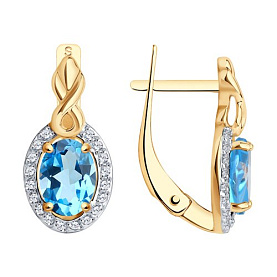 Серьги SOKOLOV - Золото 375, Топаз, Фианит (арт. 37725358)