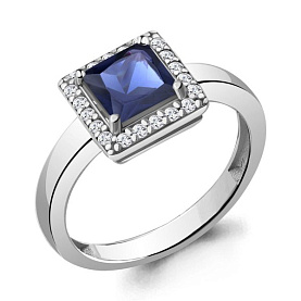 Кольцо Аквамарин - Серебро 925, Синтетический сапфир , Фианит (арт. 67404АБ.5)
