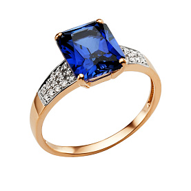 Кольцо ЮФ Династия - Золото 375, Синтетический сапфир , Фианит (арт. 005321-5472)