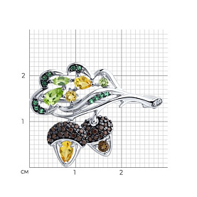 Брошь SOKOLOV - Серебро 925, Раухтопаз, Фианит, Хризолит, Цитрин (арт. 92040075)