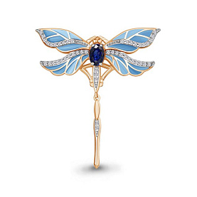 Брошь Аквамарин - Серебро 925, Синтетический сапфир , Фианит, Эмаль (арт. 77473АБ.6)