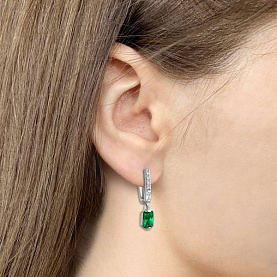 Серьги Аквамарин - Серебро 925, Синтетический изумруд, Фианит (арт. 49828АГ.5)