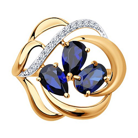 Кольцо SOKOLOV - Золото 375, Синтетический сапфир , Фианит (арт. 37714733)