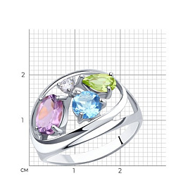Кольцо Diamant - Серебро 925, Аметист, Топаз, Фианит, Хризолит (арт. 94-310-00659-1)