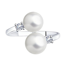 Кольцо Diamant - Серебро 925, Жемчуг имитация, Фианит (арт. 94-110-01101-1)