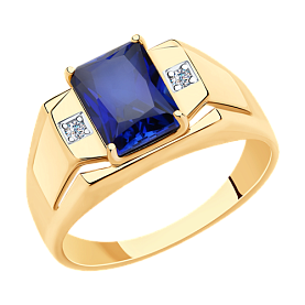 Кольцо SOKOLOV - Золото 585, Синтетический сапфир , Фианит (арт. 715739)