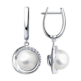 Серьги SOKOLOV - Серебро 925, Жемчуг синтетический, Фианит (арт. 94023490)