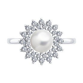 Кольцо SOKOLOV - Серебро 925, Жемчуг синтетический, Фианит (арт. 94013901)