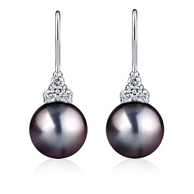 Серьги Platinum Lab. - Платина 950, Жемчуг культивированный, Бриллиант (арт. ПС-212Ч-02)
