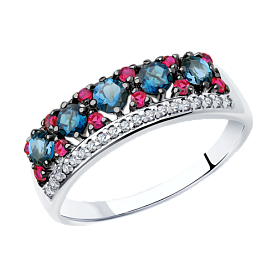 Кольцо SOKOLOV - Серебро 925, Синтетический рубин, Фианит (арт. 92011283)