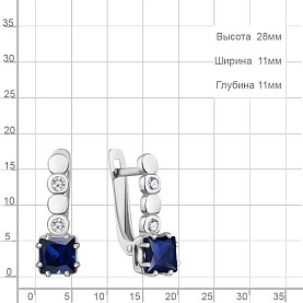 Серьги Аквамарин - Серебро 925, Синтетический сапфир , Фианит (арт. 400865АБ.5)