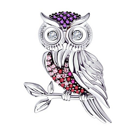 Брошь SOKOLOV - Серебро 925, Синтетический рубин, Фианит (арт. 94040177)