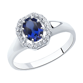 Кольцо SOKOLOV - Серебро 925, Синтетический сапфир , Фианит (арт. 88010015)