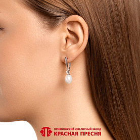 Серьги Красная пресня - Серебро 925, Жемчуг имитация, Фианит (арт. 33617248Д)