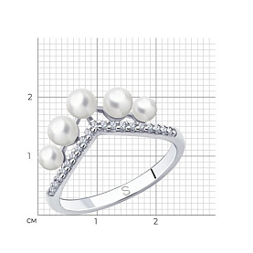 Кольцо SOKOLOV - Серебро 925, Жемчуг синтетический, Фианит (арт. 94013114)