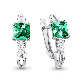 Серьги Аквамарин - Серебро 925, Синтетический изумруд, Фианит (арт. 400565П.5)