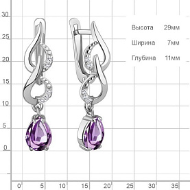 Серьги Аквамарин - Серебро 925, Аметист, Фианит (арт. 45000404А.5)