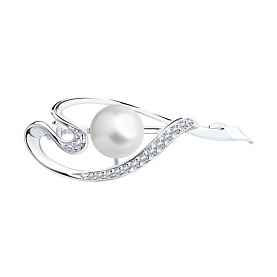Брошь SOKOLOV - Серебро 925, Жемчуг имитация, Фианит (арт. 94040037)